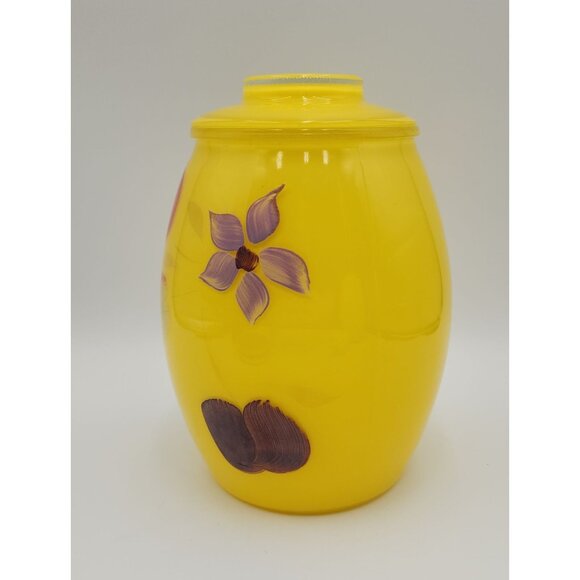 Bartlett Collins Yellow Handpainted Glass Cookie Jar MCM Handpainted VTG 9.5 in - Picture 2 of 16